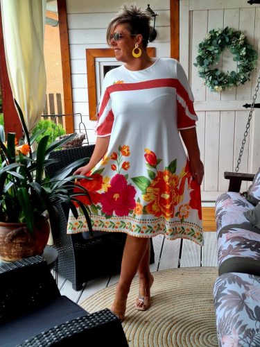 Fashion by Nono Ina ruha, fehér-mintás XL méretben