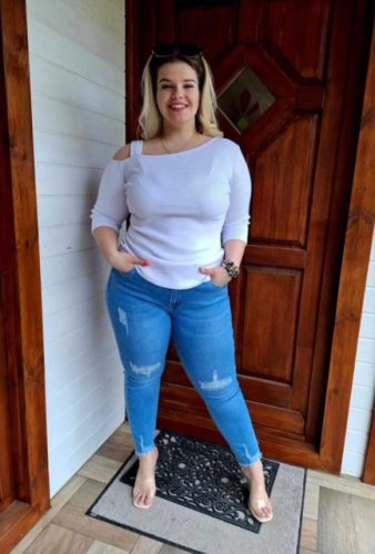 Fashion by Nono Bogi, bordázott felső 4XL méret, fehér