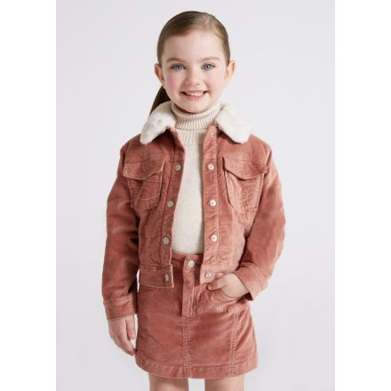 Mayoral kislány kordbársony kabátka szőrmegallérral, mályva