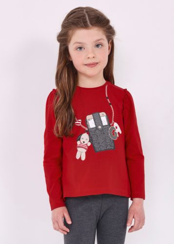Mayoral mini kislány kiskutyás-telefonos, fodros vállú felső, piros