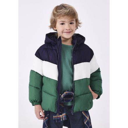 Mayoral mini kisfiú sportos, kapucnis télikabát, zöld-törtfehér-sötétkék