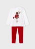 Mayoral mini kislány gyönyörű tüllel díszített felső és plüss nadrág szett, fehér-piros
