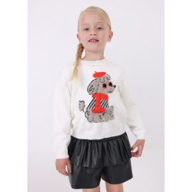   Mayoral mini kislány puha kiskutyás kötött pulóver, törtfehér