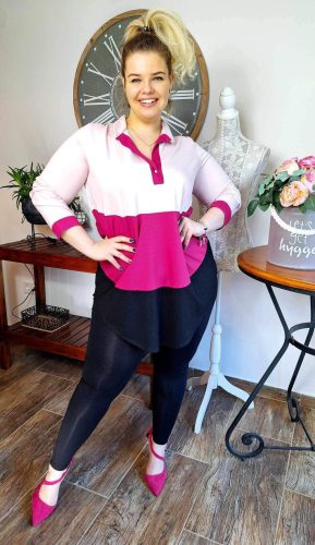 Fashion by Nono Brigitta tunika, rózsaszín-pink-fekete 2XL méretben