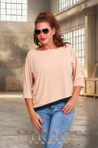 Mirage Linda csipke szegélyes laza felső, bézs