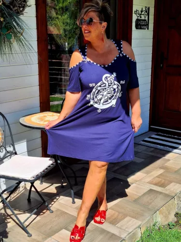 Fashion by Nono Bella ruha matróz mintával, sötétkék 4XL méretben Előrendelhető, érkezése 05.19.