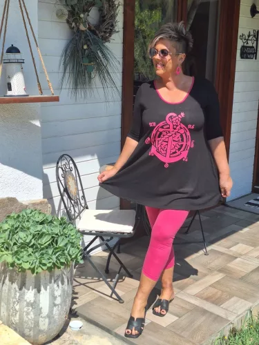 Fashion by Nono Elli felső, fekete-pink horgony mintás XL méretben 