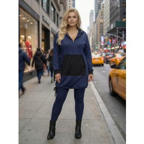   Fashion by Nono Szendy sportos kapucnis tunika, farmerkék-fekete 3XL méretben