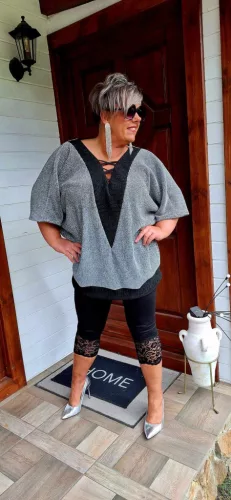 Fashion by Nono csipkés aljú 3/4-es leggings, fekete L méretben