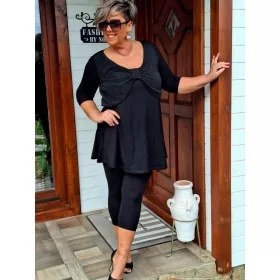   Fashion by Nono Elli masnis tunika, fekete-fekete bársony 4XL méretben