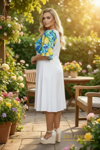 Fashion by Nono Tekla ruha, fehér-mintás XL méretben