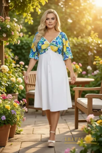 Fashion by Nono Tekla ruha, fehér-mintás XL méretben