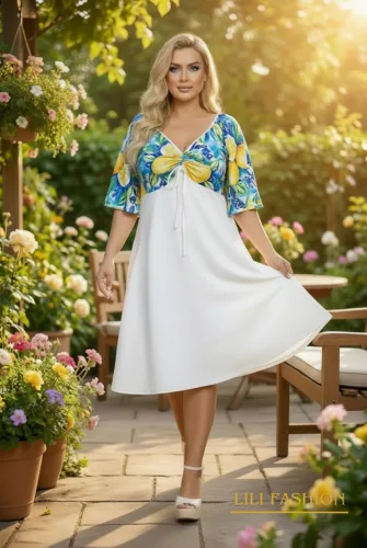 Fashion by Nono Tekla ruha, fehér-mintás XL méretben