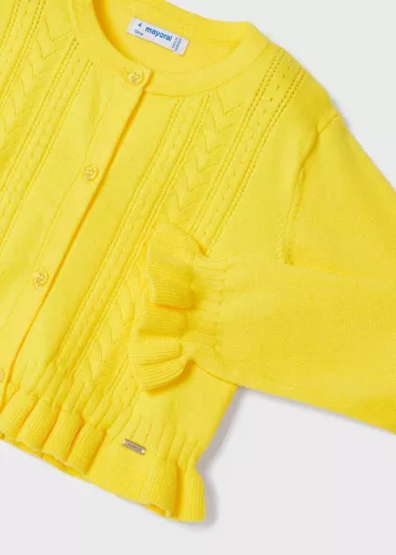Mayoral kislány gyönyörű fodros kötött kardigán, sárga 116