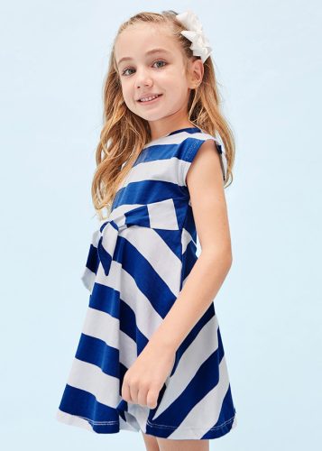 Mayoral kislány csíkos-masnis ruha, fehér-kék 104