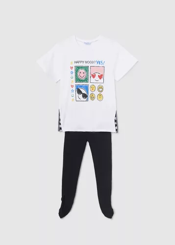 Mayoral emoji mintás rövid ujjú felső és leggings szett, fekete 157