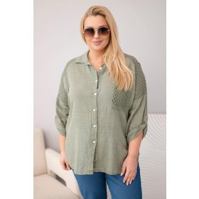 Romantic pamut ing csipkebetéttel, khaki