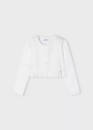 Mayoral kislány fodros kötött kardigán, törtfehér