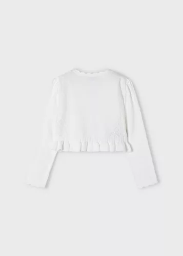 Mayoral kislány fodros kötött kardigán, törtfehér