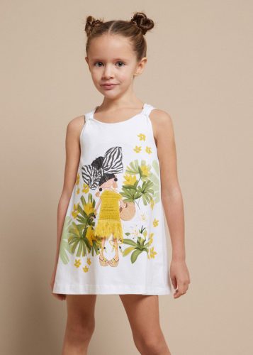 Mayoral kislány trópusi mintás nyári pamut ruha, törtfehér