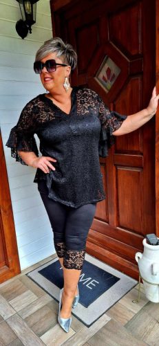 Fashion by Nono Gigi csipkés ing csőtoppal, fekete 2XL méretben