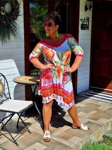 Fashion by Nono Jázmin tunika/ruha, fehér-mintás XL méretben