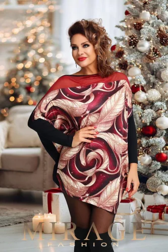 Mirage Debi necc betétes tunika, bordó-arany mintás