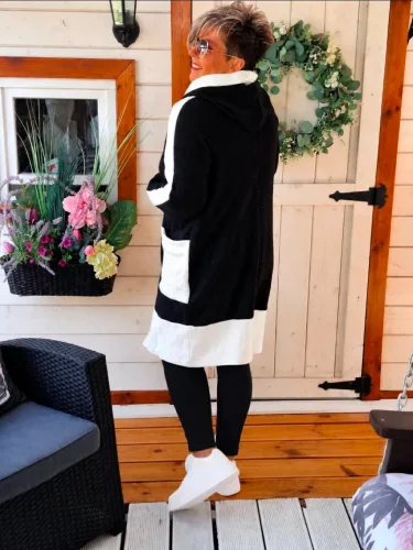 Fashion by Nono Zana kabát/vastag kardigán, fekete-fehér 3XL méretben