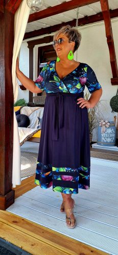 Fashion by Nono Tereza ruha, sötétkék-mintás XL méretben
