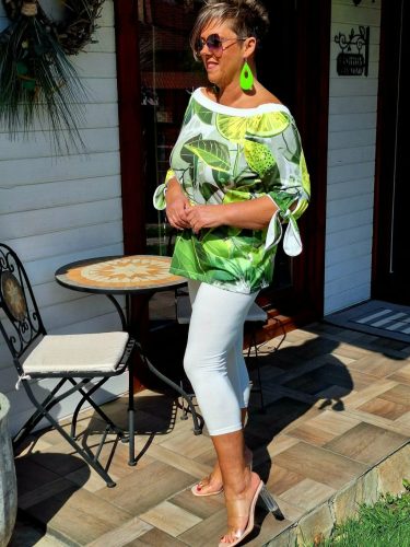 Fashion by Nono Lace felső, zöld-mintás XL méretben