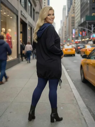 Fashion by Nono Szendy sportos kapucnis tunika, fekete-farmerkék 3XL méretben