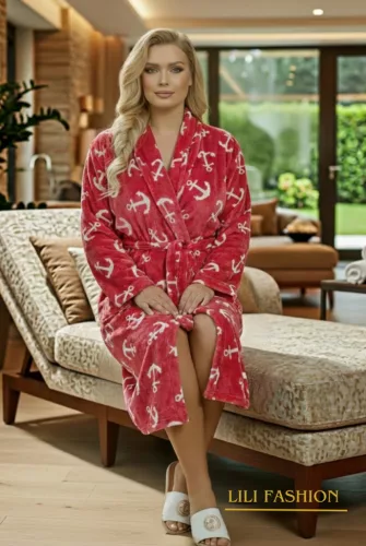 Fashion by Nono Marine unisex köntös, piros horgony mintás XL méretben