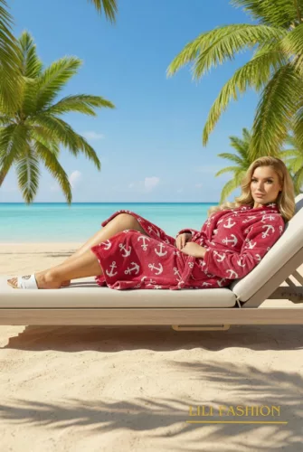 Fashion by Nono Marine unisex köntös, piros horgony mintás XL méretben