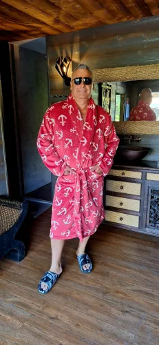 Fashion by Nono Marine unisex köntös, piros horgony mintás XL méretben