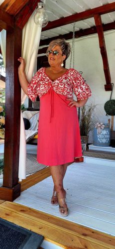 Fashion by Nono Tekla ruha, piros-mintás 3XL méretben
