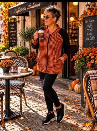 Fashion by Nono Xéna jogging felső/kabátka, fekete-mintás XL méretben