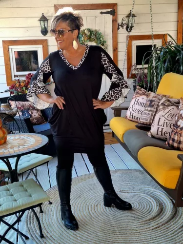 Fashion by Nono Rózi tunika/ruha, fekete-fehér ocelot mintás 3XL méretben
