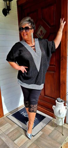 Fashion by Nono Léda felső, fekete-ezüst lurex 2XL méretben