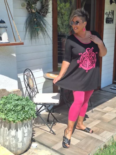 Fashion by Nono Elli felső, fekete-pink horgony mintás 3XL méretben 