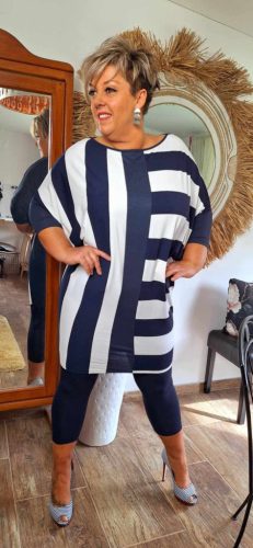 Fashion by Nono Step by Step tunika, sötétkék-fehér tunika XL méretben