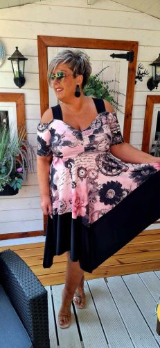 Fashion by Nono Meggi ruha, rózsaszín-mintás 5XL méretben