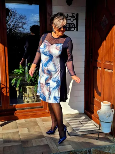 Fashion by Nono Princess ruha, sötétkék mintás 3XL méretben