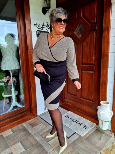 Fashion by Nono Monaco ruha, fekete-arany lurex L méretben