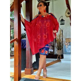   Fashion by Nono Rózsa ruha, piros-sötétkék mintás L méretben