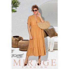 Mirage Punch szatén szilk öves fodros maxiruha, camel