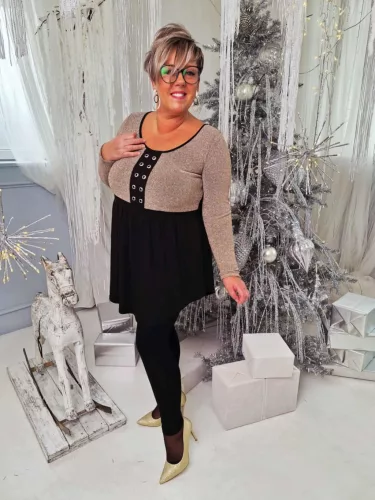 Fashion by Nono Bogi ,,A,, vonalú tunika/felső, fekete-arany lurex 2XL méretben