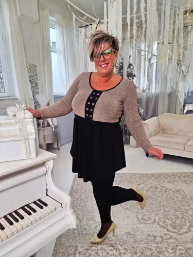 Fashion by Nono Bogi ,,A,, vonalú tunika/felső, fekete-arany lurex 2XL méretben