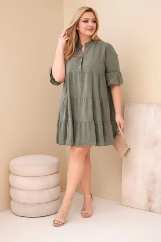 Sweet Summer fodros pamut ruha, khaki