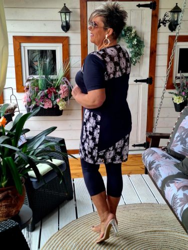 Fashion by Nono Office ruha, sötétkék-púder csipkés 2XL méretben