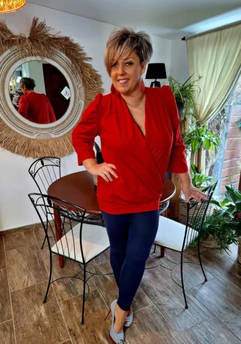 Fashion by Nono Zelda mellnél átlapolt felső, piros 2XL méretben
